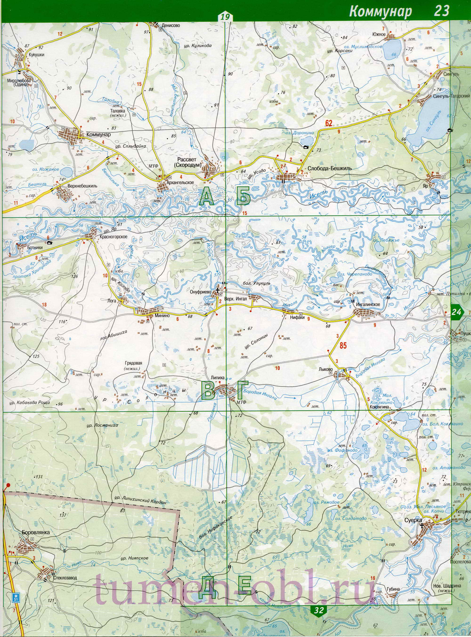 Карта Исетского района Тюменской области. Карта дорог - Исетский район, B0 - 