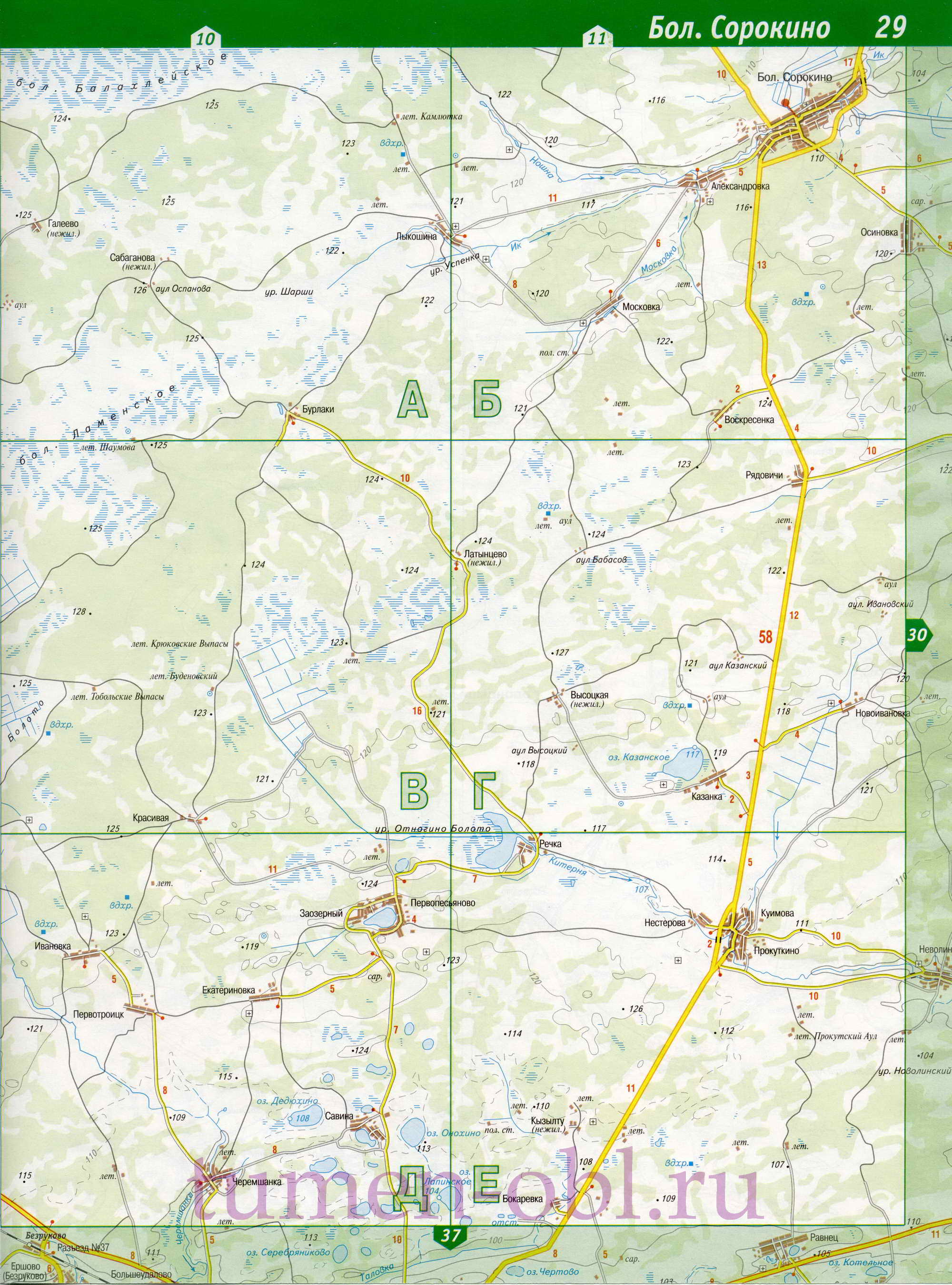 Карта Ишимский район Тюменской области. Подробная крупномасштабная карта Ишимского района, B0 - 