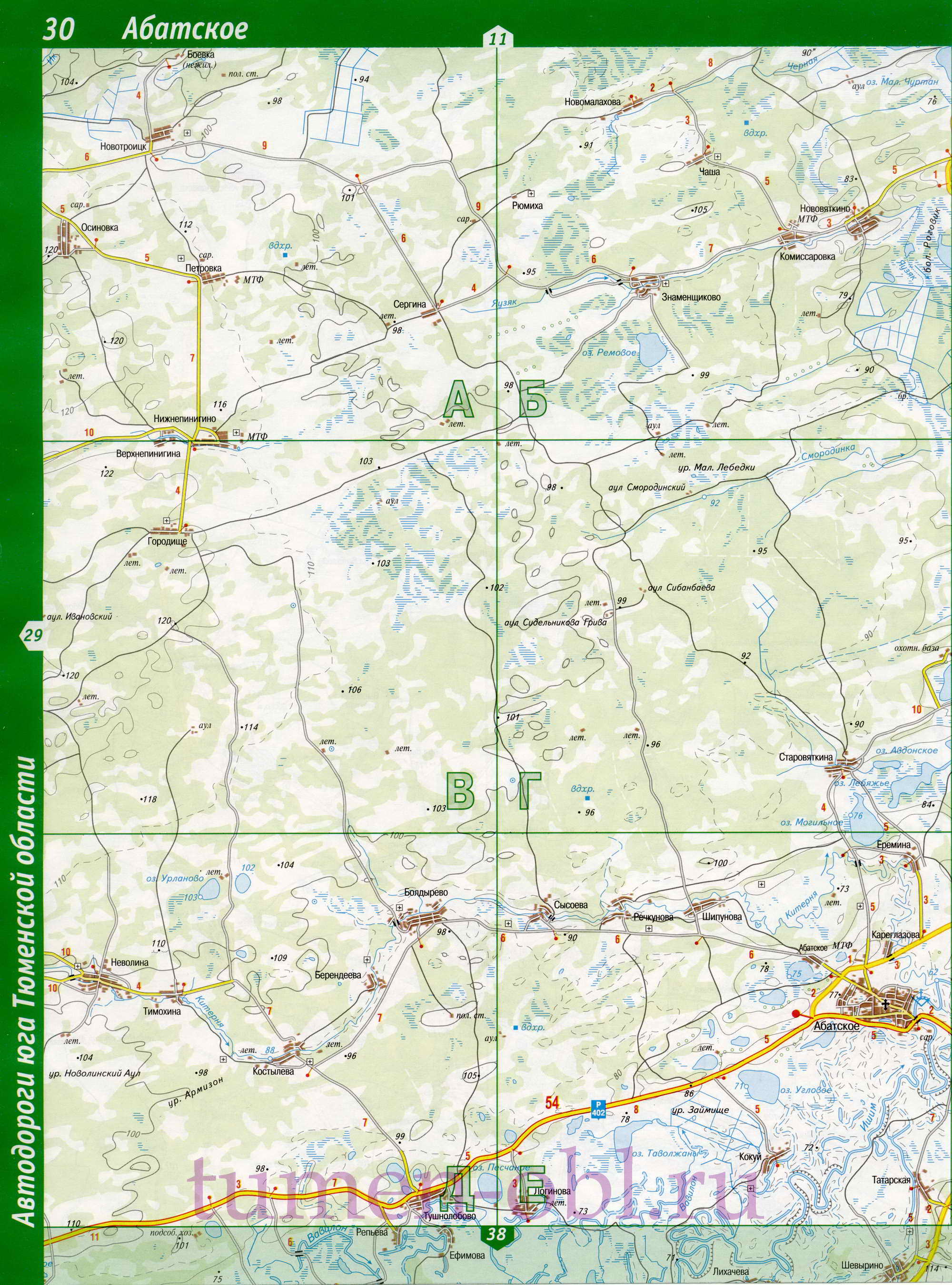 Карта Ишимский район Тюменской области. Подробная крупномасштабная карта Ишимского района, C0 - 