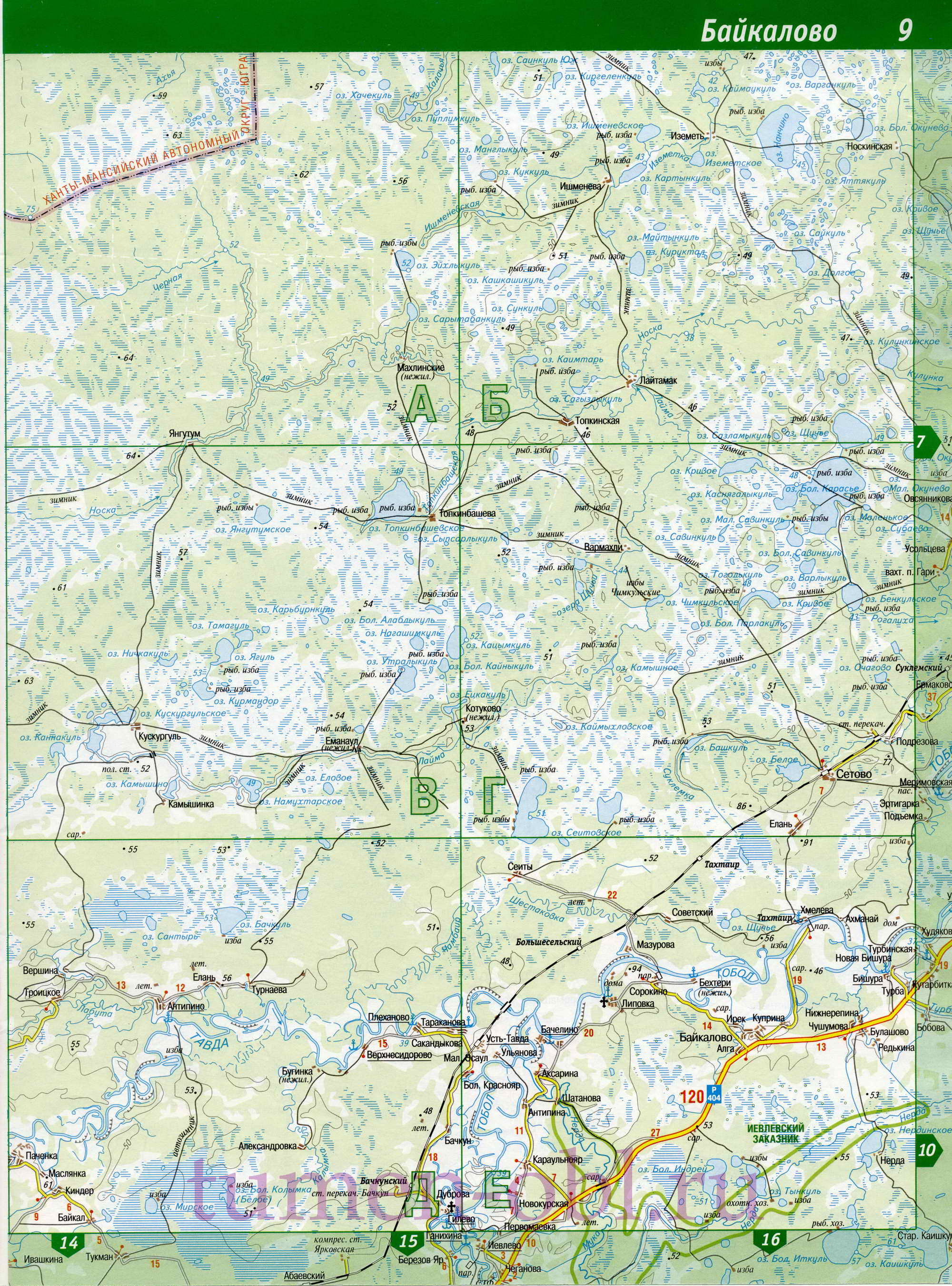 Карта Нижнетавдинского района Тюменской обл. Подробная карта - Нижнетавдинский район, B0 - 