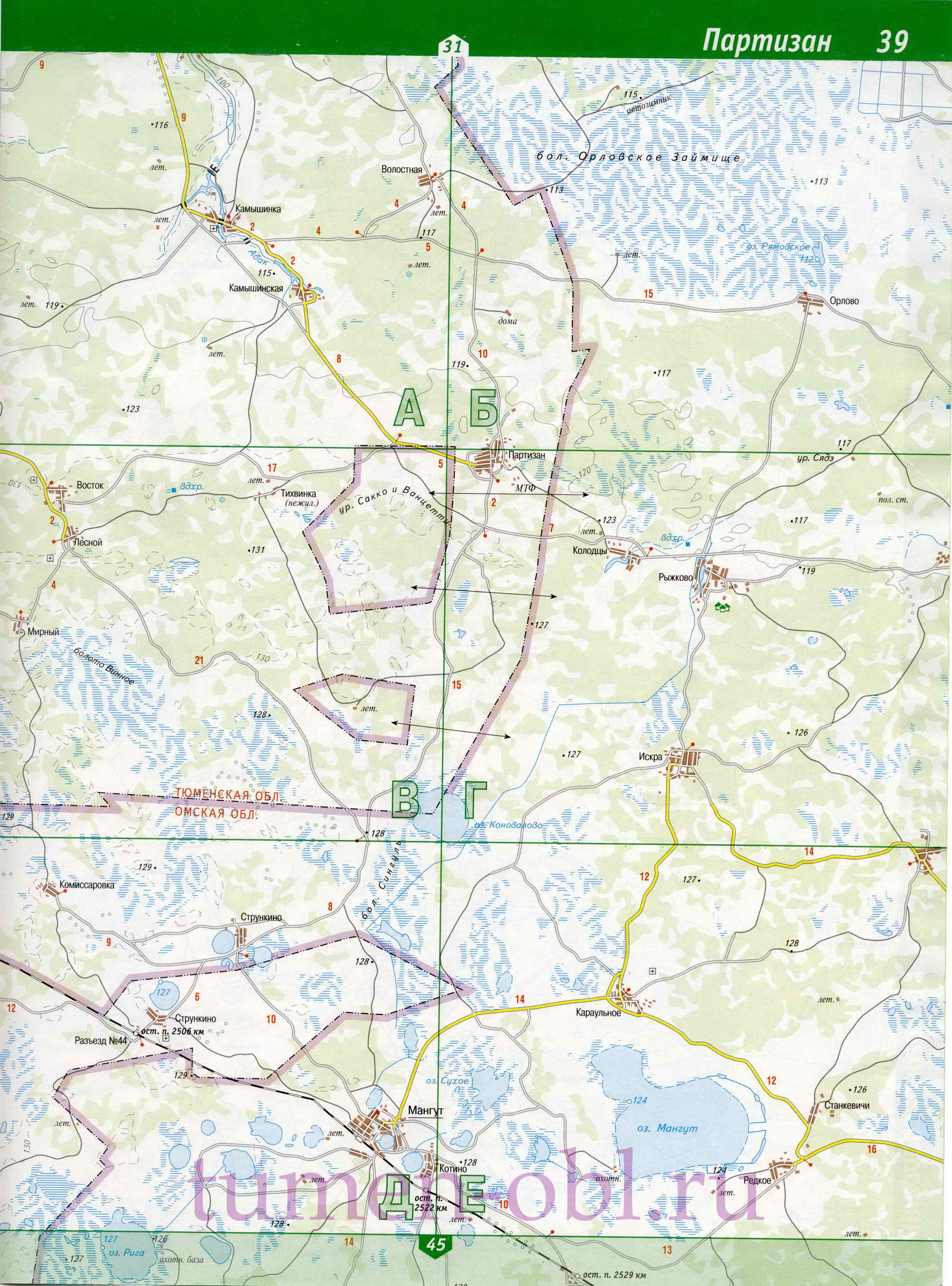 Карта Сладковского района Тюменской области. Большая подробная карта - Сладковский район, B0 - 
