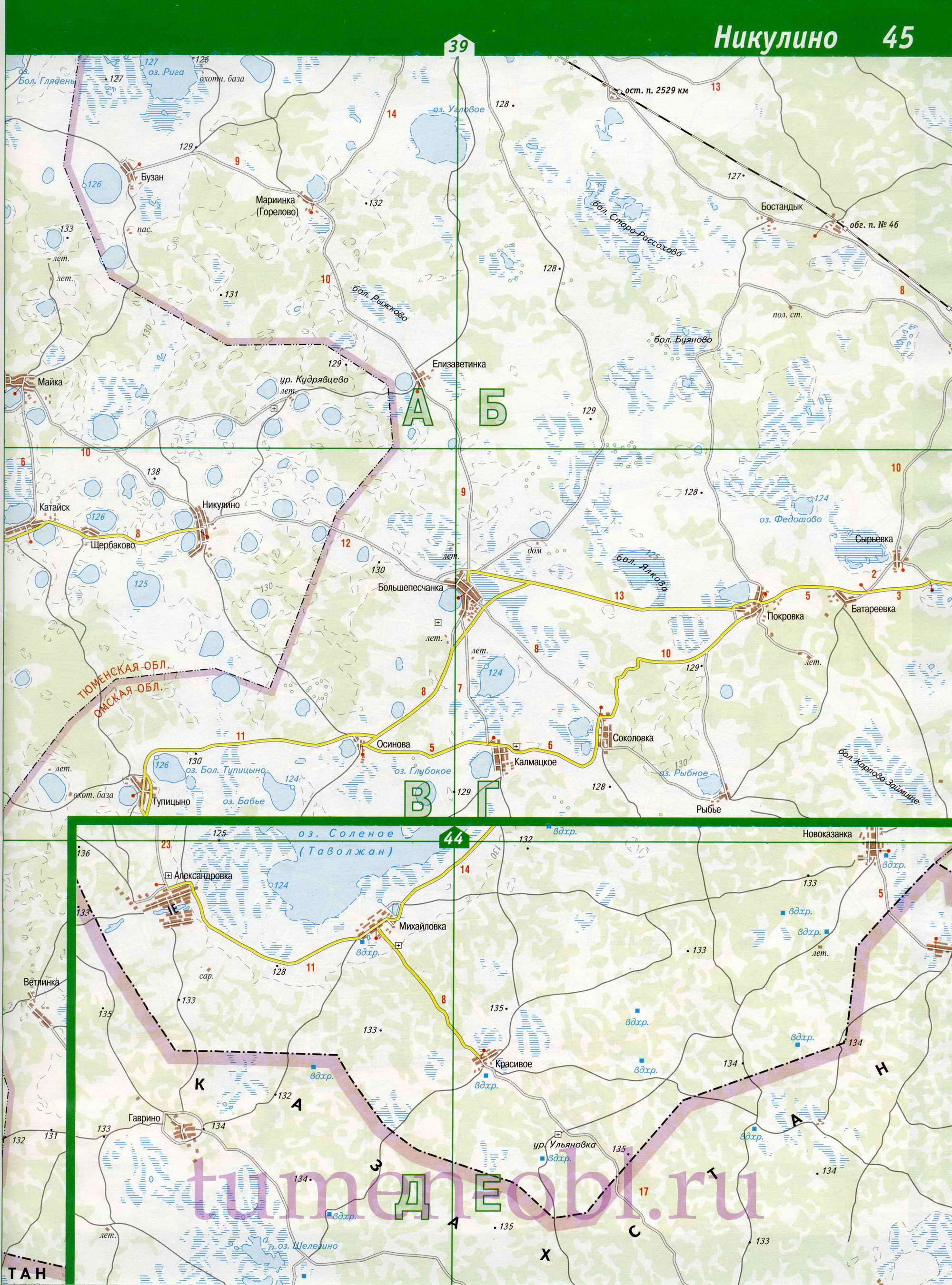 Карта Сладковского района Тюменской области. Большая подробная карта - Сладковский район, B1 - 